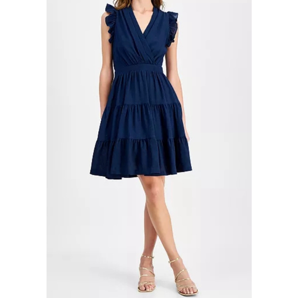 Tailor Vintage Dresses & Skirts - Taylor Tiered Ruffle Fit & Flare Dress Navy Blue Preppy Cottagecore Boho Chic